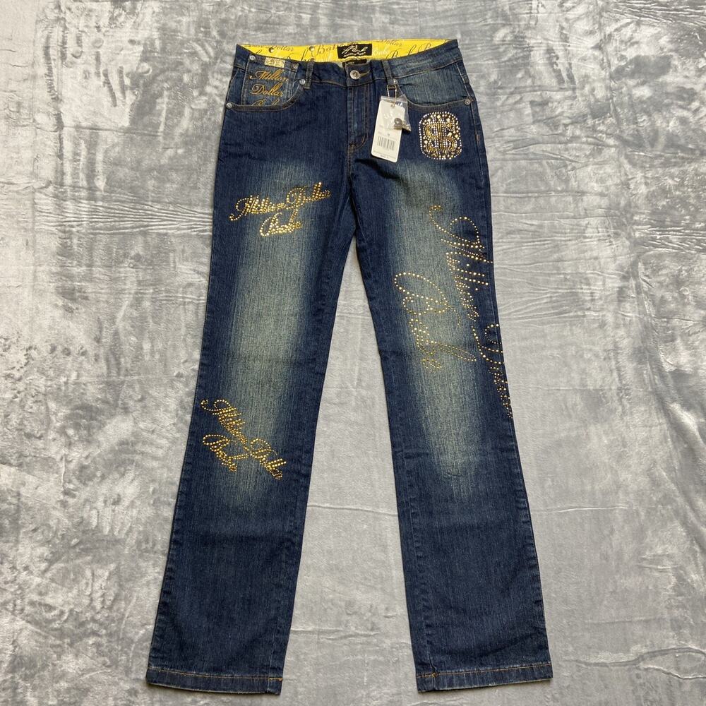New Platinum Plush Million Dollar‎ Babe Studded Jeans Women’s Size 9 Blue Denim